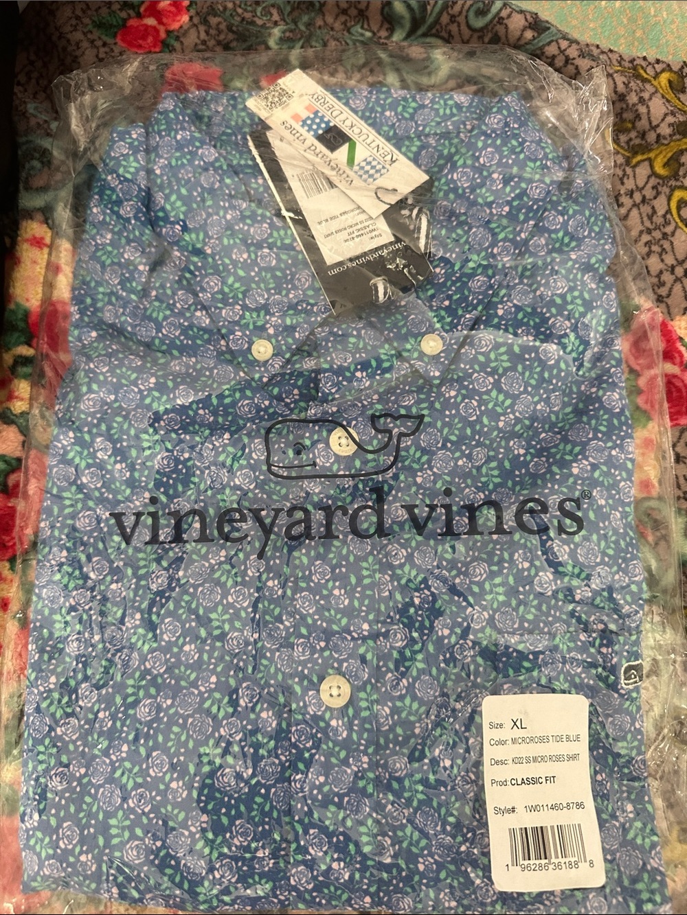 Vineyard Vines Blue Floral Micro Rose Button-Down Shirt